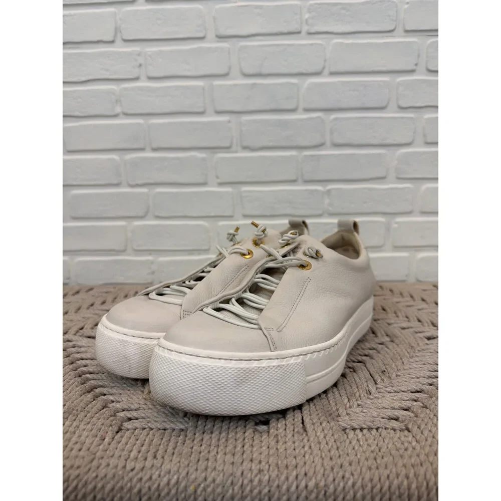 Paul Green Leather Platform Sneakers Cream Gold Hardware Size 5